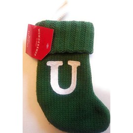 Wondershop Target Christmas Knit Mini Stocking Monogram Letter U Green Measures 7"
