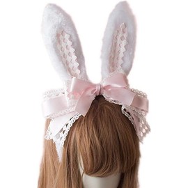 1 PCS Easter Party Hair Accessory Headband Gothic Lolita Cosplay Cute Rabbit Bunny Ears Bow Lace Hair Band Headwear