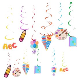 ABC and 123 First Day of School Garland, Decoration Spiral Sugar Bags Garland, School Introduction Decoration, Swirl Spiral Garland Decoration for First Day of School Girls and Boys Back to School