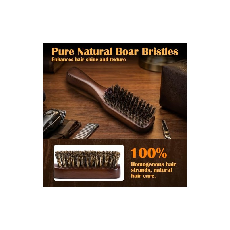 GAINWELL Small Boar Bristle Beard & Hair Brush for Men,