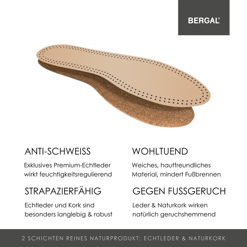 Bergal Schafleder Kork Orthotic Insole, Brown (Braun), 37 EU