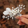 Yean Leaf Bridal Wedding Hair Comb Silver Pearl Bridal Hair