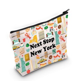 New York Travel Gift Next Stop New York Makeup Bag Traveler Gift NY Trip Cosmetic Bag New York Landmark Travel Gift