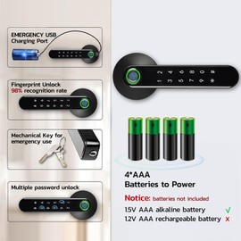 Fingerprint Door Lock Door Knob with Keypad Keyless Entry Door Lock with Handle for Home Hotel Office Apartment Bedroom Black (Biometric)