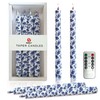 10 Inch Flameless Taper Candles Blue Flower,LED Candlesticks Battery Operated