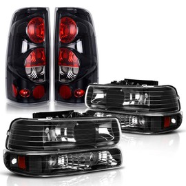 DWVO Headlight Assembly and Taillights Compatible with 1999 2000 2001 2002 Chevy Silverado 1500 2500/01-02 Chevy Silverado 1500HD 2500HD 3500 Headlight Black Housing Taillight Smoke