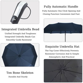 Senshuomy Windproof Travel Umbrella with 10 Sturdy Ribs,Automatic Umbrella for Rain & Sun with UPF50+ Protection,Touch Automatic Opening and Closing Handle,Lightweight,Strong,and Portable(Blue)