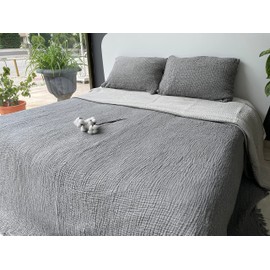 Muslin Blanket 100% Cotton, 4 Layers Bedspread, Soft Turkish Cotton Muslin Bed Cover, Reversible Coverlet, Anthracite (Twin Size 63x90-160x230cm)