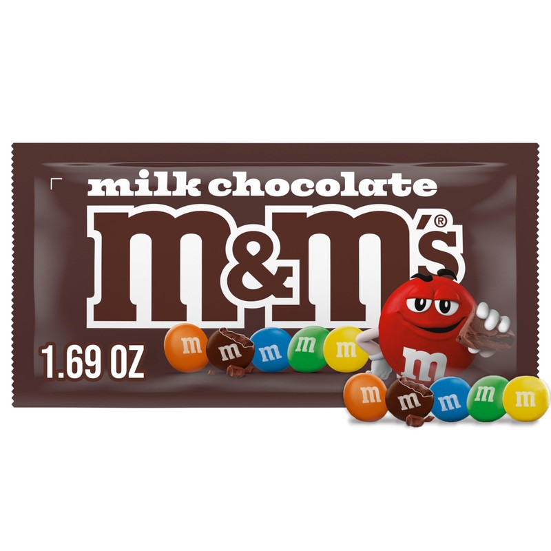 M&M'S Milk Chocolate Candy, Full Size 1.69 oz Bag, Pack