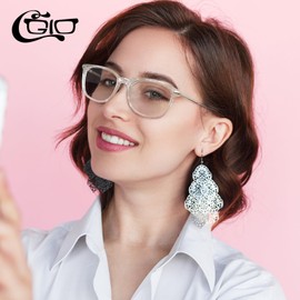 CGID CN79 Classic Nerd Glasses Ellipse 40s 50s Style Panto Frame Vintage Look Clear Lens - transparent