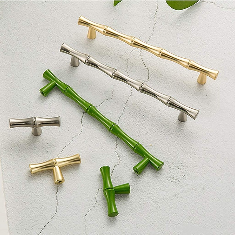 ESreake 6Pcs Bamboo Shape Solid Zinc Alloy Cabinet Knobs Handles,