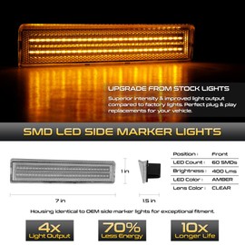 VIPMOTOZ Full LED Chrome Front Side Marker Lights Compatible With 1980-1986 Ford F100 F150 F250 F350 Bronco Chrome Housing Clear Lens Direct Replacement Left Driver & Right Passenger Side Pair Set