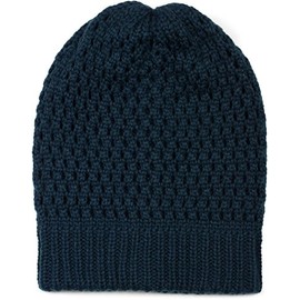 styleBREAKER knit beanie with hole pattern, long slouch winter beanie, knit hat, unisex 04024139, Color Dark Blue