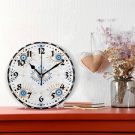 xigua Evil Eye Wall Clock, Silent Non Ticking 10 Inch Battery Operated Wall Clocks, Easy to Read Clock for Home Kitchen Living Room Bathroom Office Decor
