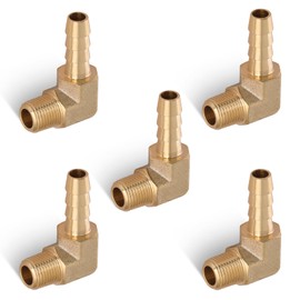 Boeray 5pcs Brass Hose Barb Fittings 90 Degree Elbow 1/4 Inch to 1/8 Inch NPT Male Thread Air Hose Adapter Connector for Water Fuel Air Line