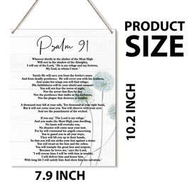 Christian Wooden Plaque Home Wall Decor, Religious Gifts for Women Men, Bible Verse Decorations for Home Prayer Room Bedroom Farmhouse Office, Psalm 91 Wall Decor Wood Hanging Sign /55