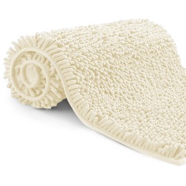 Poligono Bathroom Rug, Non-Slip, Washable, Microfibre Absorbent Bath Mat, Shower Mat, 40 x 60 cm, Beige