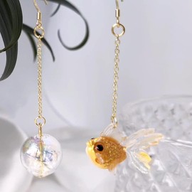 Funny Cute Asymmetry Goldfish Dangle Drop Earrings Lovely Acrylic Resin transparent Glass Ball Fish Earrings for Women-yellow