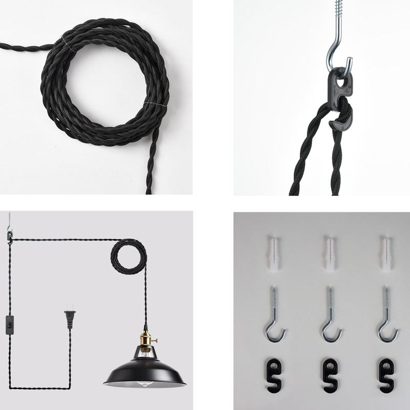 YUBOLE Industrial Hanging Lights with Plug in Cord, Black Barn