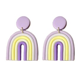 Vintage Handmade Colorful Rainbow Soft Clay Dangle Earrings Boho Lovely Candy Pendant Drop Earrings for Women-Purple