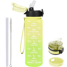 GOPPUS Kids Water Bottles with Straw, BPA Free Leakproof Drinking Bottle for School, Tritan, Girls, Boys, Sports Water Bottle, Reusable for Toddlers with Time Markers, 500