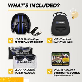 TradeSmart Complete Shooting Eye and Ear Protection: Electronic Earmuffs for Shooting, Range Glasses & Hard Carrying Case