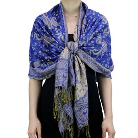 NYFASHION101 Large Soft Double Layer Jacquard Paisley Print Scarf Shawl Wrap - Royal Blue