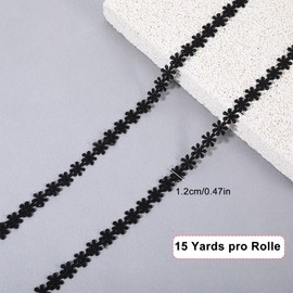 15 Yards Lace Ribbon with Floral Pattern, 12 mm Embroidered Lace Boho Decoration, Vintage Crochet Lace Cotton Decorative Webbing Ribbon for Crafts Sewing, Table Decoration Wedding and Table Decoration