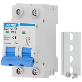 DC Miniature Circuit Breaker, 500V 2 Pole 63 Amp Isolator for Solar PV System, Thermal Magnetic Trip DIN Rail Mount, C63 DC Disconnect Switch
