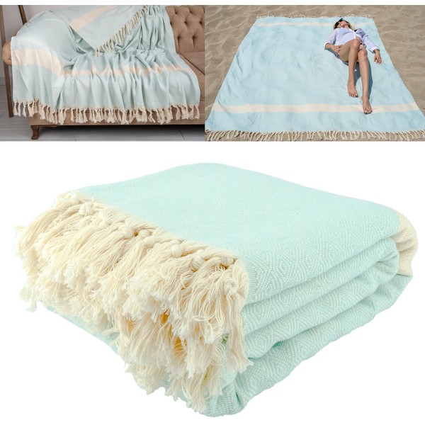 DEMMEX 2022-90x82 Inches XXXL Turkish Cotton Multipurpose Blanket, Throw Blanket Bedspread, Beach Picnic Blanket 3lb (Aqua)