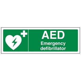 V Safety AED Emergency Defibrillator - Landscape 300 x 100 mm - 2mm Rigid Plastic Safety Sign