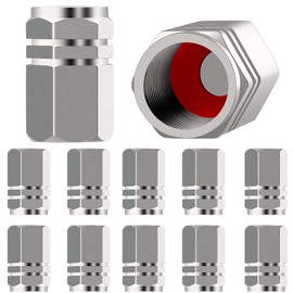 PAGOW 24 Pack Tire Valve Stem Caps with Rubber Ring Seal, Hexagon Heavy-Duty Car Wheel | Dust Proof Airtight | Light-Weight | Universal for Cars SUVs, Bike, Trucks, Motorcycles | Aluminum (Silver)