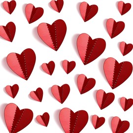 Geyoga 120 Pcs Valentines Day Heart Wall Decals 3D Heart Stickers Decorations 4 Sizes Heart Paper Cuts for Bulletin Board Window Home Office Bedroom Wedding Party Deocr(Red)