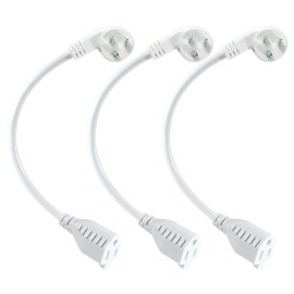 Cable de extensión de alimentación corto de 1 pies, cable de extensión de cabeza plana de ángulo recto con enchufe plano de perfil bajo de 3 clavijas, cable de alimentación flexible SJT de 16 AWG