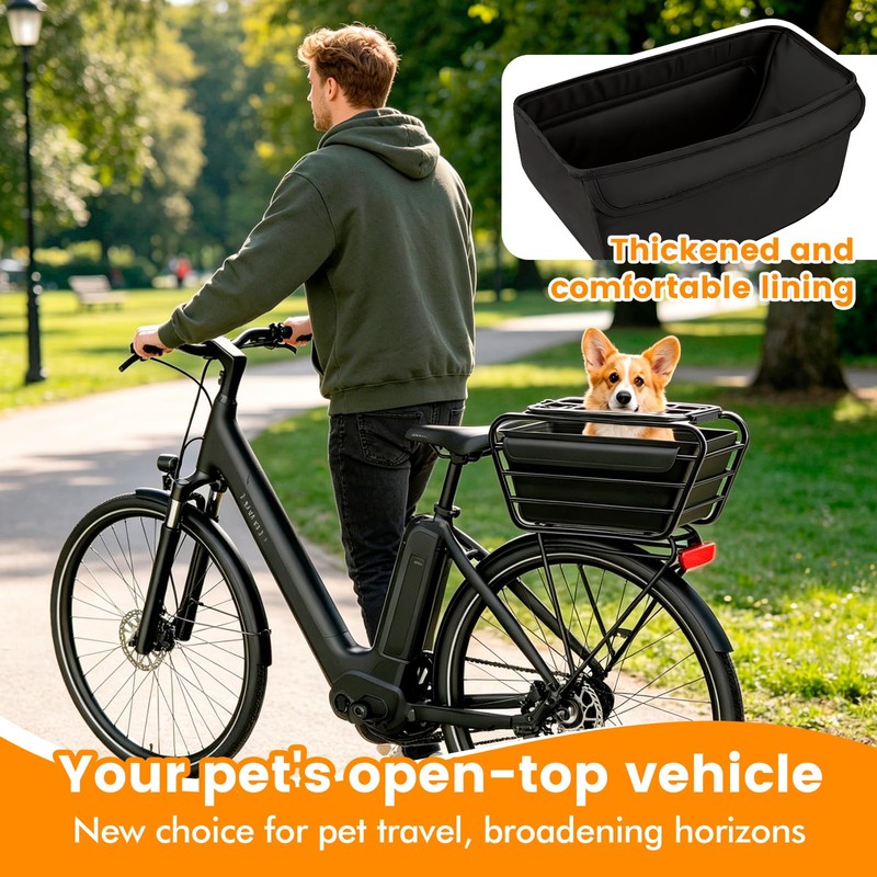 Bike Rear Basket with Liner & Waterproof Cover Large Capacity