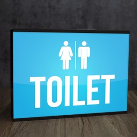 Light Box Room Sign XL A4 Toilet | Light Up Blue WC Loo | Illuminated Male Female Shop Workplace Design | Workspace Lighting Cafe Bar Restaurant Hairdressers Barber LED Lighting Sign
