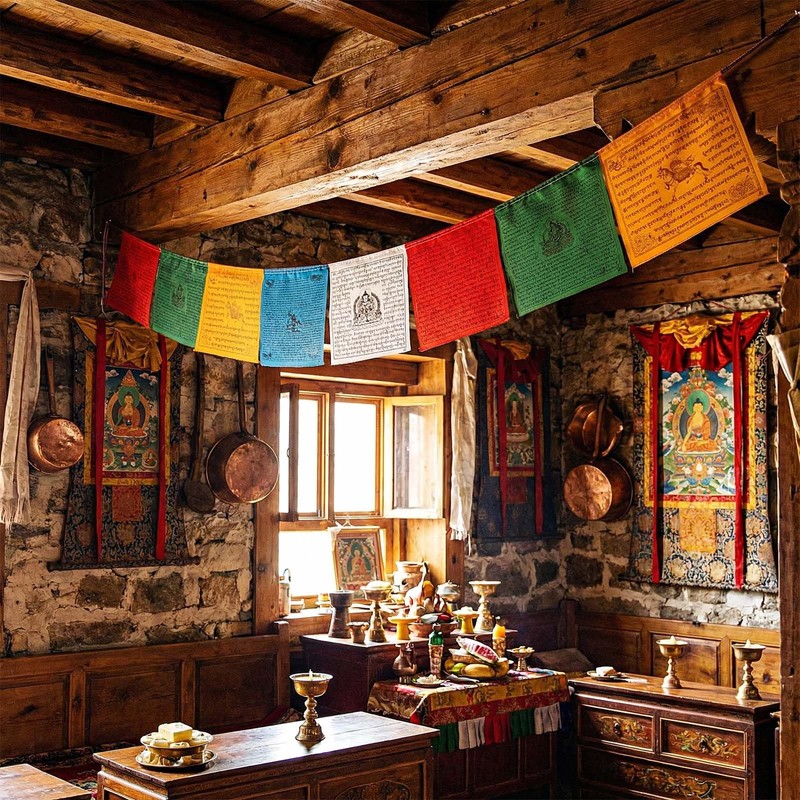 Tegeme 40 Pcs Tibetan Prayer Flags 5 Colors 100% Cotton