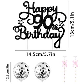 90th Geburtstag Kuchen Dekoration Kuchen Toppers Schwarz Zahl Kerzen Birthday Torten Dekoration Sternen Papierfächer Ballon Torte Toppers Kuchendeko für 90. Geburtstag Dekorationen Party Zubehör