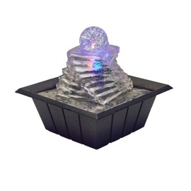 Benjara Sumi 8 Inch Spiral Ice Tabletop Water Fountain, Glass Ball, Multicolor, Black and Clear