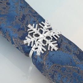 Patelai Set de 12 Anillos de Servilletas de Copo de Nieve Navidad Soporte de Servilleta de Copo de Nieve de Diamantes de Imitación para Decoración Navideña Mesa Fiesta Boda (Plata)