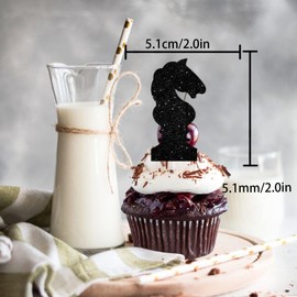 18pcs Black White Glitter International Chess Silhouettes Dessert Cupcake Topper Baby Shower Board Game Theme Decor Supplies Boys Girls Happy Birthday Decorations