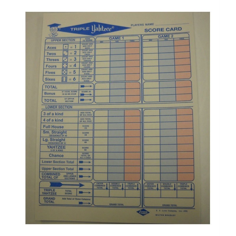 General Foam Plastics 50 Triple Yahtzee Score Sheets Cards