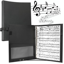 Eyoloty Music Folder, Choir Folder, Singing Folder for Sheet Music up to DIN A4, Faux Leather with Hand Strap and 24 Side Pockets, Clef, for Instrumentalist Musicians, Capacity Max. 200 Sheets