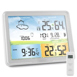 HaureiGi Home Weather Station Wireless Indoor Outdoor Thermometer, Portable Digital Weather Clock Atomic, Bluetooth Color Forecast Station, Multiple Sensors Weather Monitor with Alarm (1 Remote)