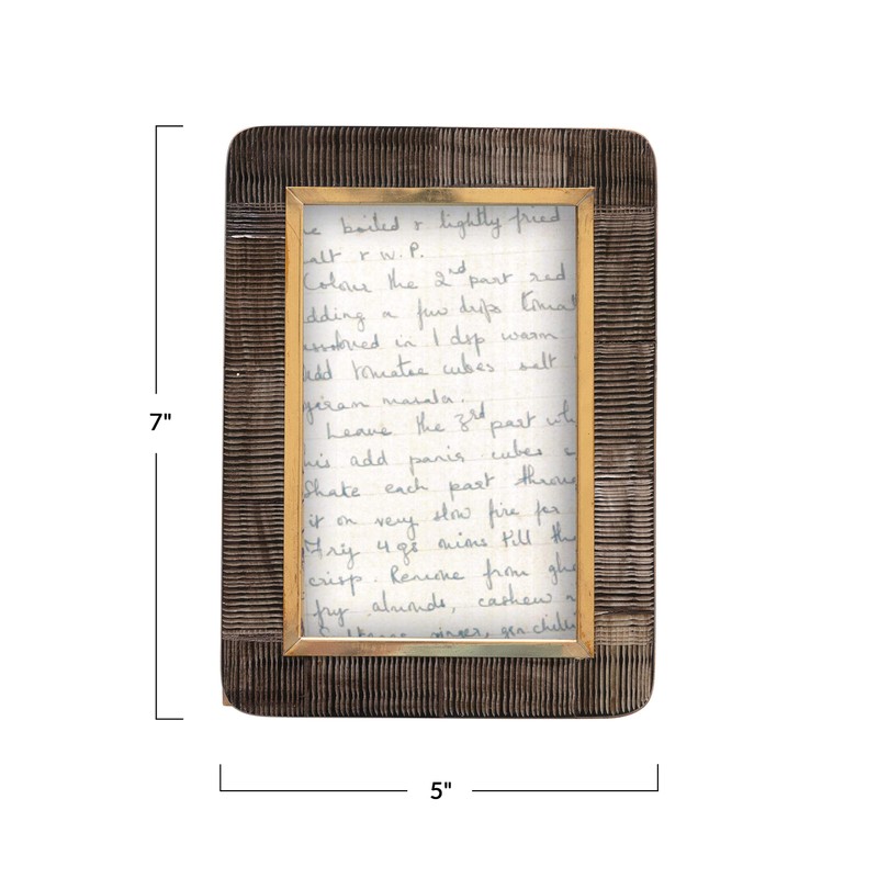 Creative Co-Op Hand-Carved Horn Photo Frame with Brass Border, Black