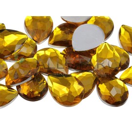Allstarco 25x18mm Flat Back Teardrop Acrylic Rhinestones Plastic Gems for Jewelry Making Costume Jewels Cosplay Card Making Embelishments Decor Crafts - 20 Pieces (Gold Topaz H107)