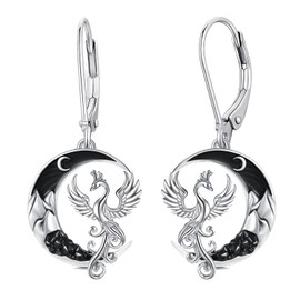 Flpruy Phoenix Earrings 925 Sterling Silver Phoenix Earrings with Black Crescent Moon Earrings Nirvana Rebirth Phoenix Jewelry Gift for Women Gothic Jewelry Gifts for Women