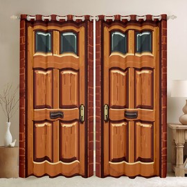 Cortina de ventana de videojuegos, privacidad para puerta de minero, 30-50% opaca, para ventana, ladrillo, rojo, cuadrado, para recámara, videojuegos, 2 paneles, 38 de ancho x 54 de largo
