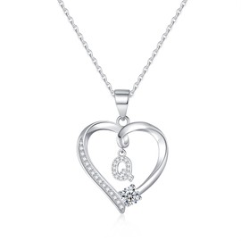 Heart Necklaces for Women Teen Girls, S925 Sterling Silver Initial Letter Pendant Necklace Womens Jewelry Mothers Gifts Valentines Anniversary Birthday Christmas Gifts for Her Mom Wife Girlfriend, Sterling Silver, Cubic Zirconia
