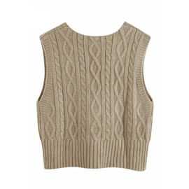 Aoysky Sweater Vest Women's V-Neck Sweater Tank Tops Pullover Cable Knit Vest Solid Color Sleeveless Loose Fit Sweater Top Khaki